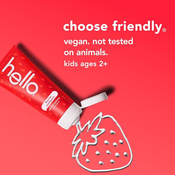 hello Kids Fluoride Toothpaste, Wild Strawberry, 3 Pack, 4.2 oz | For Kids Ages 2 and Up, Helps Prevent Cavities, Strengthens Enamel, Polishes and Brightens Teeth, Vegan, No SLS