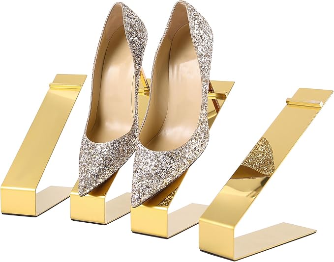 4-Pack Shoe Display Stand,High Heels Sandal Display Stand Gold | Stainless steel Material, Mirror-Polished for Retail Store Vendors Merchandise shoe rack