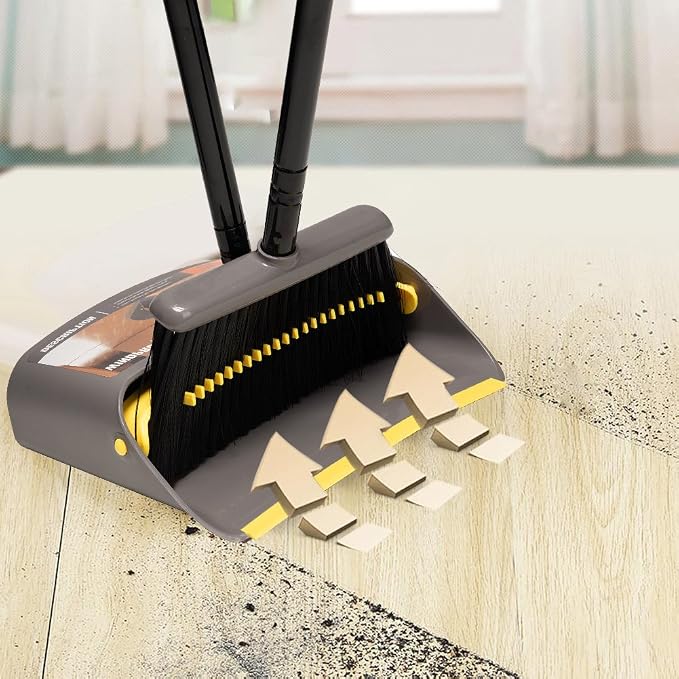 TreeLen Broom with Dustpan Combo Set,Stand up Dust Pans with Long Handle 40"/52" Broom and Dustpan Set for Home Kitchen Shop Indoor Commercial Heady Duty Upright Lobby Dustpan