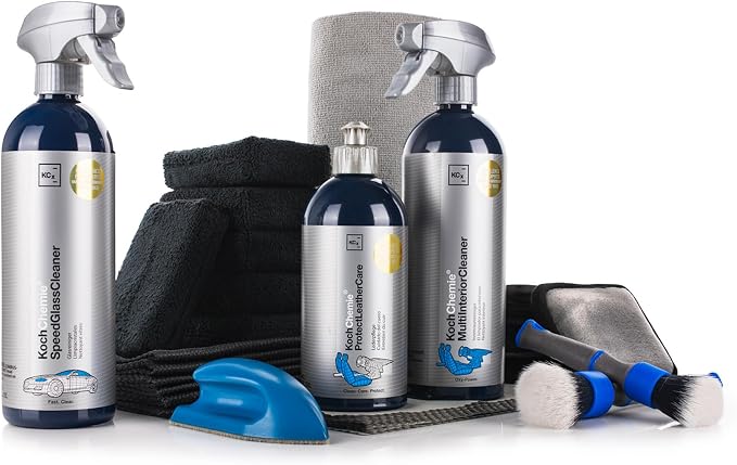 The Rag Company - Complete Leather & Interior Car Cleaning Kit - Includes Glass and Interior Cleaners, Leather Care, Microfiber Towels, Brushes and Scrubbers, Cloths, Applicators - 33 Item Set
