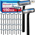 CXYARY 150 Pcs 3 Blade Disposable Razors With Clear Safety Cap, Shaving Razors Bulk for Men &Women, Stainless Steel Blade, Multipurpose Portable Shave Razor for Bathing Hotel Travel, Black