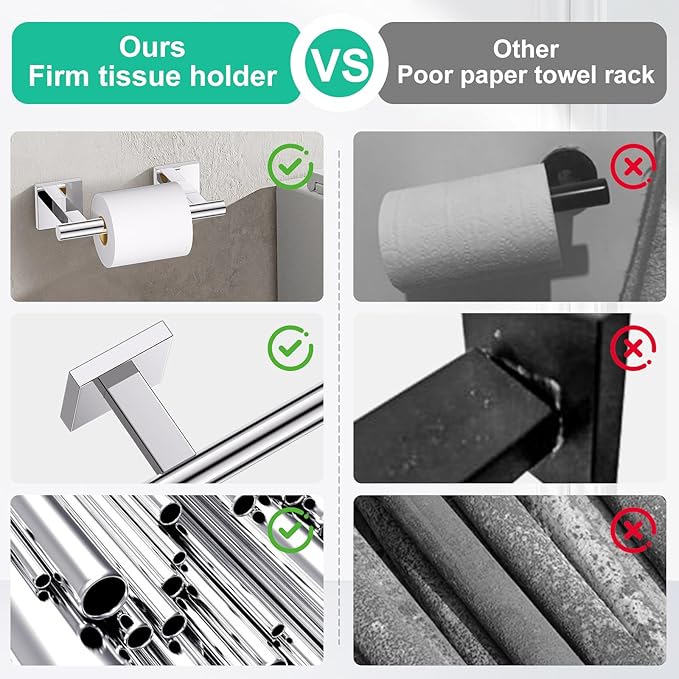 Chrome Bathroom Hardware Towel Bar Set, 5 Pieces Double Dase Toilet Paper Holder Towel Holder Set, 23.6 Inch Stainless Steel Towel Rack for Bathroom Wall Mount