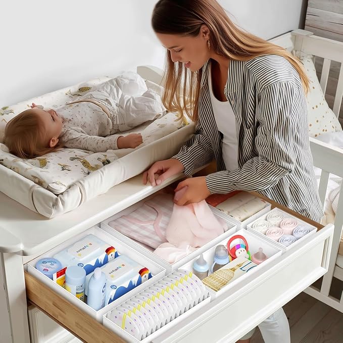 DIMJ Drawer Organizer Clothes- 30 Pack Baby Dresser Organizer for Nursery, Small Fabric Closet Drawer Organizer Bins for Underwears Socks, Foldable Storage Dividers Organization for Bedroom