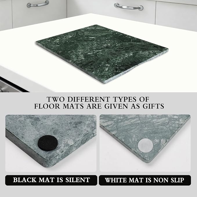 Marble Cutting Board for Kitchen 16×12 Inch green | Natural stone, 0.59" thick, non-slip feet, stay cool for dough/butter, ideal for pastry, cheese, charcuterie, pizza, bread