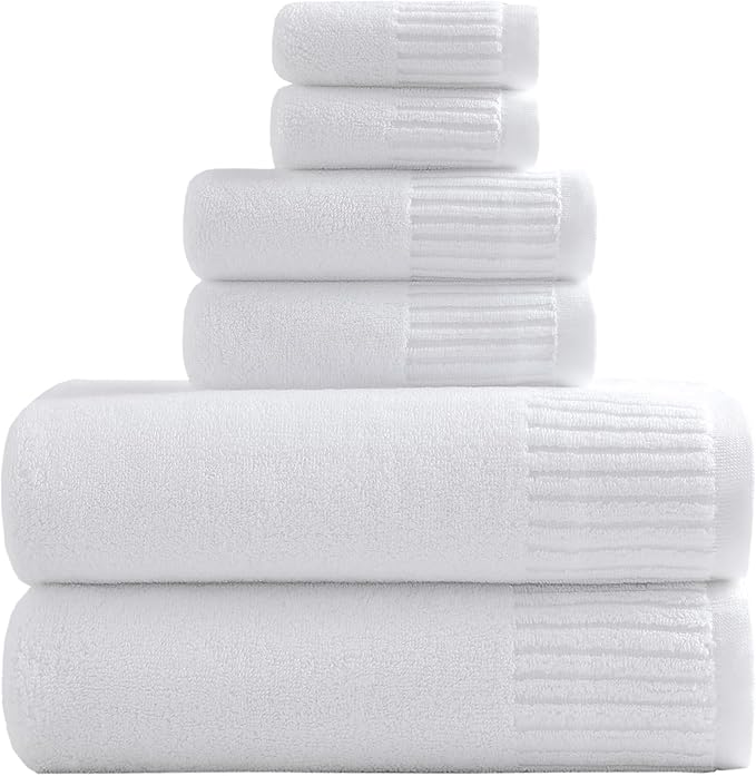 YTYC 27.5x55 Bath Towels Set,100% Cotton,650GSM,White,6-Pieces | Ultra Soft,Highly Absorbent, 2 Bathroom Towels,2 Hand Towels, 2 Washcloths, Towels for Bathroom, Gym, Spa,Pool