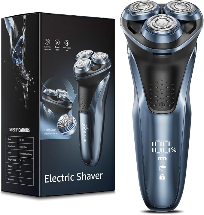 5D Electric Razor for Men:IPX7 Waterproof Wet or Dry | Rotary Electric Shavers for Men - LED Display - USB-C 2-Hour Fast Charge for Travel - Precise Blades & Pop-up Trimmer