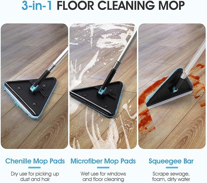 20ft Painted Wall Mop, 12ft Extension Pole, High Ceiling Cleaning Tool | Heavy Duty, 3-in-1 Cleaning Kit, 4 Microfiber Chenille Pad, Cobweb Duster, Fan, Baseboard, Window Squeegee Kit