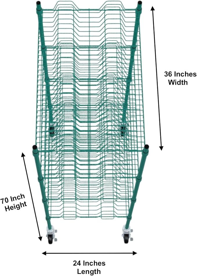 PRO&Family 24" x 36" Mobile Green Epoxy 4-Tier Commercial Drying Rack with Casters – Heavy Duty Wire Shelving for Dish Drying, Kitchen Storage & Food Service Use (1 1/4" Slots)