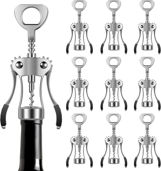 10PCS Wing Corkscrew Wine Opener Bulk,2IN1 Cork Screw Wine Bottle Opener Manual with Beer Bottles Opener Stainless Steel Wine Openers Tool for Wedding Party Favors Groomsmen Waiters Bartenders Servers