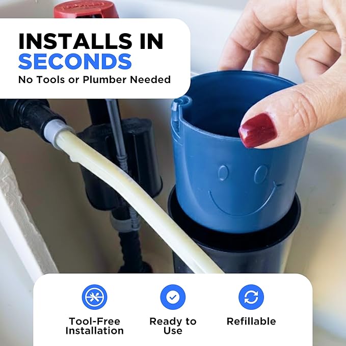 Happy Toilet Cleaner Original Deuce - Toilet Bowl Tablet Holder for Kohler & Canister Flush Systems - Easy Install Toilet Tablet Holder Auto Toilet Cleaning System Tank Caddy - Made in USA (10PK)
