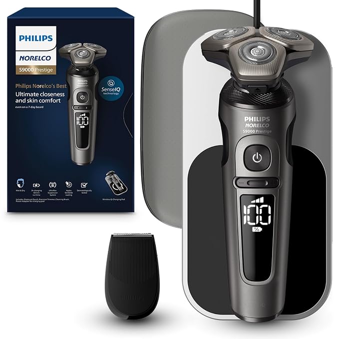 Philips Norelco S9000 Prestige Electric Shaver with Qi-Charger, Precision Trimmer and Premium Case, SP9872/86