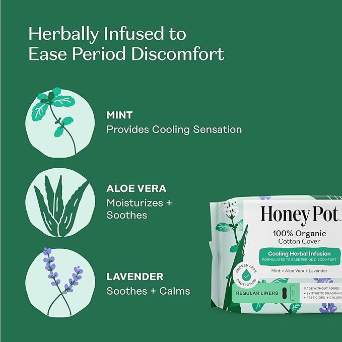 The Honey Pot Company - 120 ct - Herbal Everyday Panty Liners for Women - Infused w/Essential Oils for Cooling Effect & Organic Cotton Cover - Feminine Care