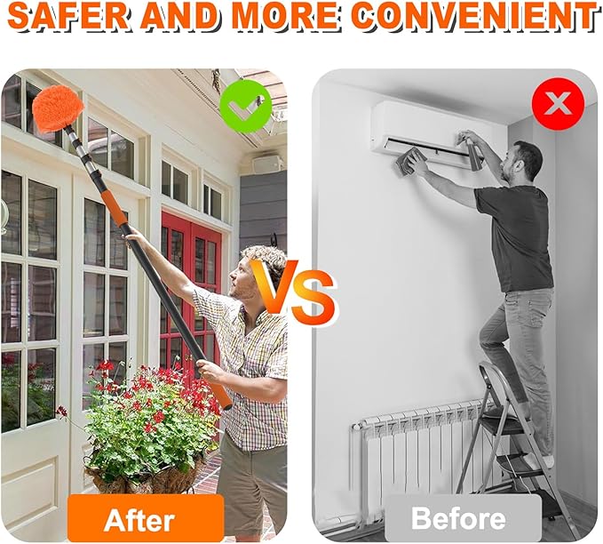 SISUPASSIE 20FT Reach Cobweb Duster with Extension Pole, High Ceiling Long Duster with 3-12FT Telescoping Pole, Spider Web Brush for Indoor Outdoor Use