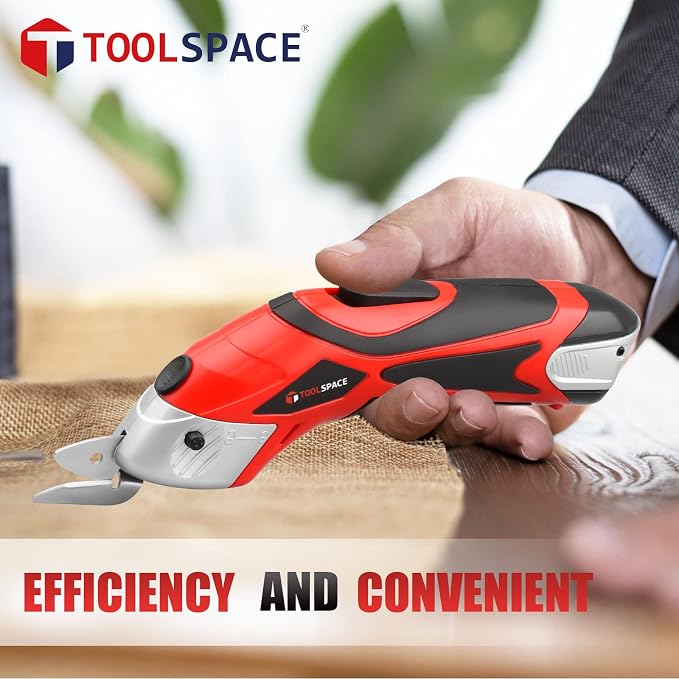 Cordless Electric Scissors with Two Blades, TOOLSPACE Electric Cardboard Cutter Fabric Scissors for Cutting Fabric, 4V Lithium-Ion 2 Pcs Rechargeable Battery, Easy Carry and Fast Charging