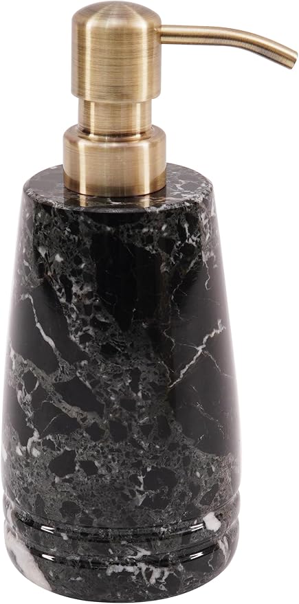Marble Soap Dispenser 7.5'' Black Dish Soap Dispenser with Stainless Steel Pump, Refillable Liquid Hand Soap Dispenser with 8.5 Oz Capacity for Kitchen Sink and Bathroom Countertop