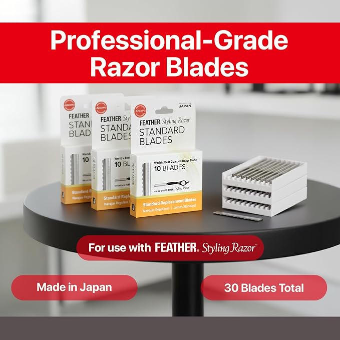 Feather Styling Razor Standard Blades - Hair Cutting Replacement Pack 30 Ct | Guarded Single Edge Stainless Steel Blades for Styling, Thinning & Shaping, Japan-Made Professional Haircut Refill Pack