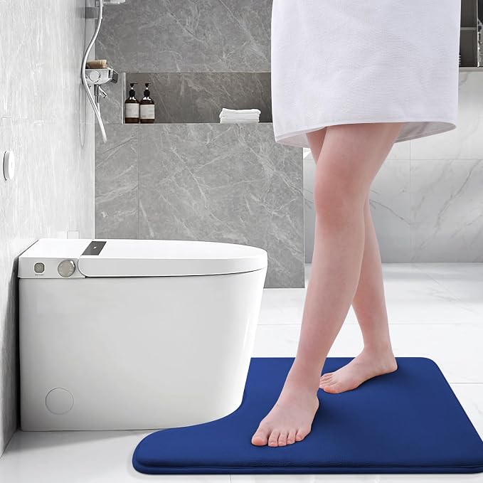 Smiry Memory Foam Toilet Rugs U-Shaped 24x24, Extra Soft Absorbent Non-Slip Contour Bathroom Rugs, Machine Washable Bath Mats for Toilet, Navy Blue