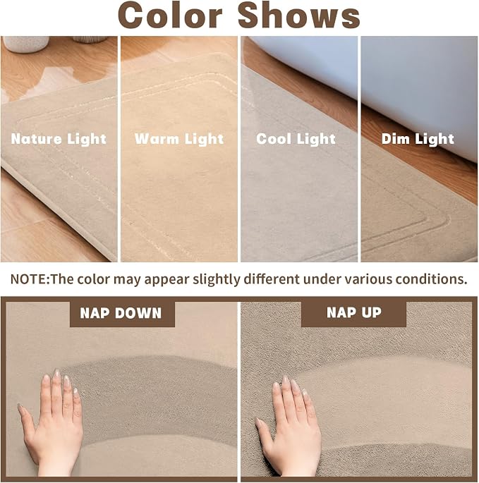 YIHOUSE Beige Memory Foam Bathroom Rug Set 5 Piece, Absorbent Bath Mat Sets, Non Slip Bath Mats for Bathroom Floor, Washable & Dry Quickly Bath Rug Set, Beige Rug Set5 Pieces