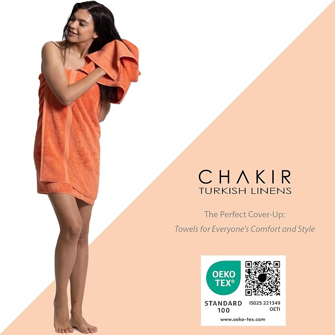 Chakir Turkish Linens 4 Piece Washcloth Set, 100% Cotton Luxury Turkish Washcloths for Bathroom, Soft Absorbent Washcloths, 13 x 13 Inches, Coral