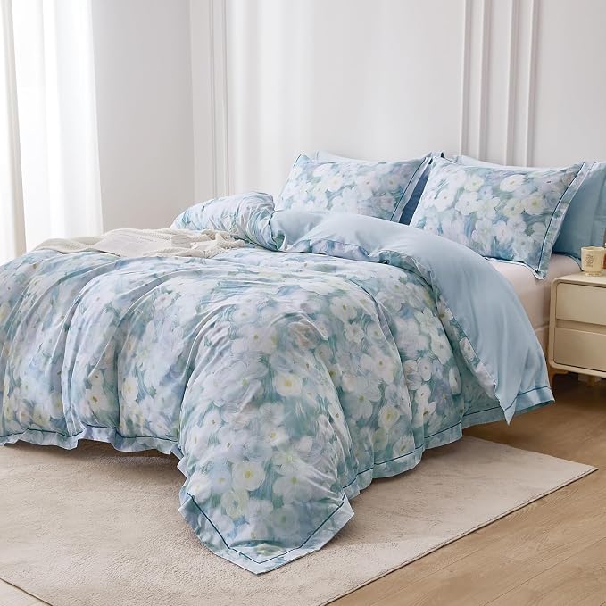 OAITE Duvet Cover Set Queen Size Oil Painting Pattern Ultra Soft 100% Cotton Duvet Cover Sets 3-PC, Breathable Duvet Cover with Zipper Closure & Corner Ties