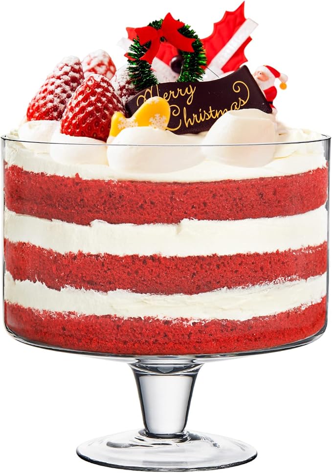Trifle bowl Glass Crystal-Clear Set of 1, 116oz(3.3L), Footed Trifle Bowl with Stand, Trifle dish for decadent dessert like salad, fruit, ice cream, parfait, pudding, Party Bowl