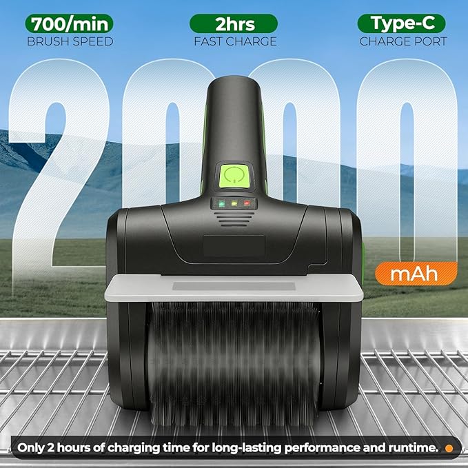 Auto Dynasty Cordless Electric Grill Brush, 304 Stainless Steel BBQ Brush with Rotating Scrub Head, Rechargeable, Type-C Fast Charging for Gas/Charcoal/Outdoor Grill, Green/Black