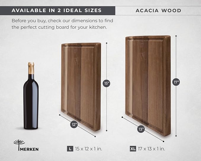 Acacia Wood Cutting Board – 17"x13" Butcher Block – Reversible Chopping Board with Juice Groove – For Pizza, Meat, Veggies, Charcuterie – Knife Friendly Kitchen Decor