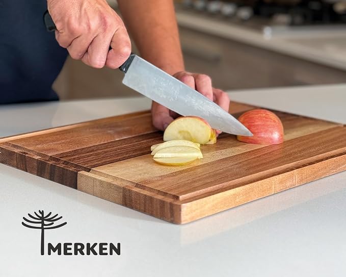 Acacia Wood Cutting Board – 15"x12" Butcher Block – Reversible Chopping Board with Juice Groove – For Pizza, Meat, Veggies, Charcuterie – Knife Friendly Kitchen Decor