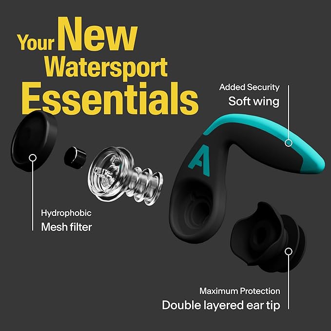 Alpine WaterSafe Pro - Ear Plugs for Swimming and Surfing – for Adults - Waterproof - Comfortable - Secure Fit - for Water Sports - Reusable - Sizes M & L - 1 Pair