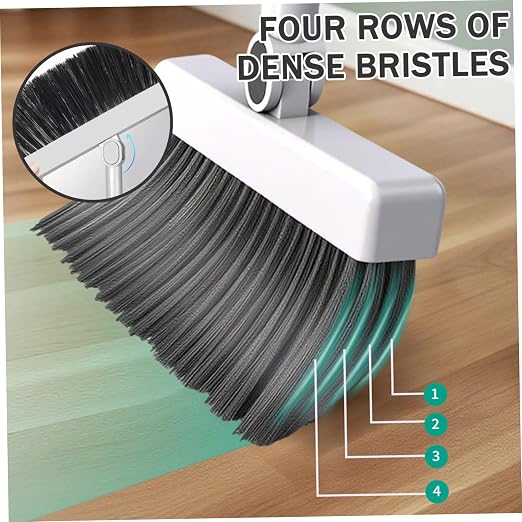 Broom and Dust Pan, Broom and Dustpan Set with Push Brooms, Self-Cleaning Comb & Space-Saving Design for Indoor Outdoor Cleaning (Grey)