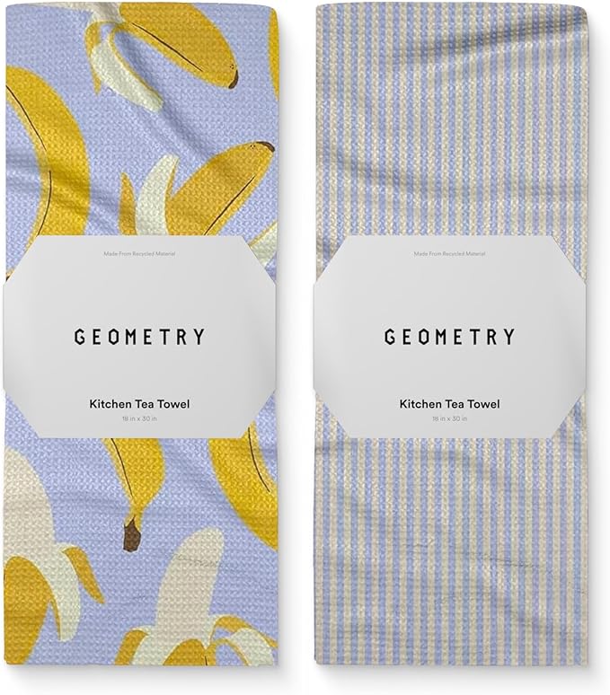 GEOMETRY Spring Kitchen Towels - Quick Dry Microfiber Cloth Spring & Summer Dish Towels for Kitchen Drying - Premium Quick Dry Towel - Banana Bliss, 18" x 30" - 2-Pack