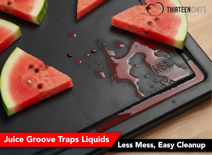 Thirteen Chefs Professional 24 x 18 Grooved Cutting Board for Grilling, BBQ, Carving and Meats - Extra Large, 3/4" Thick Commercial Grade HDPE Plastic, NSF Stamped