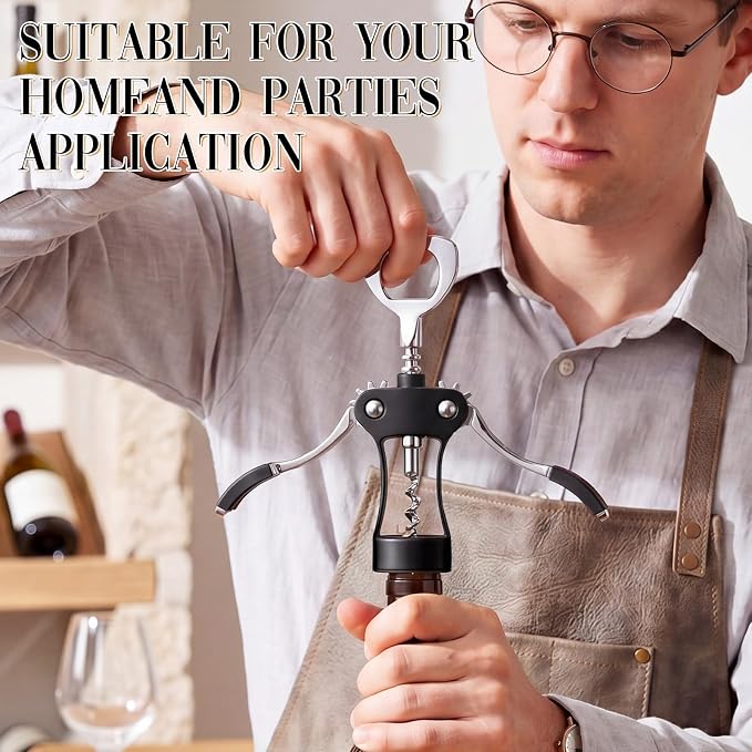 Hushee 5 Pcs Wing Corkscrew Opener, Zinc Alloy Heavy Duty Multifunctional Wine Bottle Opener for Restaurant, Bar, Waiters, Ideal for Wedding Shower Party Favors Gifts (Silicone,Black)