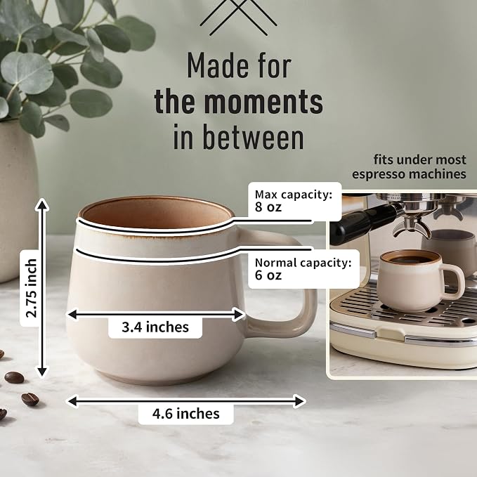 Ava Nord Small Stoneware Ceramic Coffee Mugs Set of 4-6 oz - Rose Sand | Lead-Free, Non-Toxic, Freezer - Microwave & Dishwasher Safe, Comfortable Handle, Aesthetic Nordic Design for Cappuccino