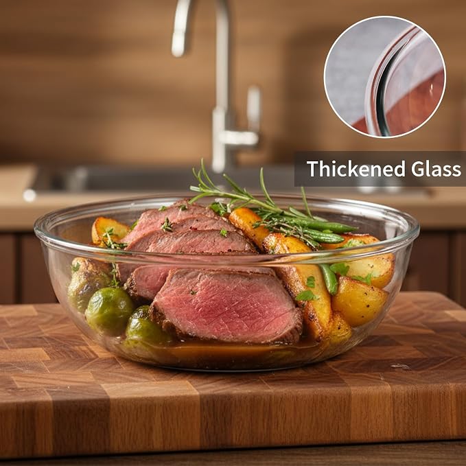 6.5Qt Extra Large Glass Mixing Bowl with Lid, Clear Large Salad Bowls with Airtight Bamboo Lid & Handle,Thickened Glass Big Mixing Bowls Cooking Bowl for Food Prep, Kitchen,Dinner, Borosilicate Glass