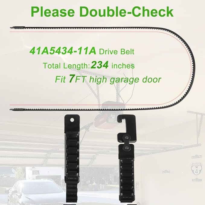 41A5434-11 Drive Belt 234'' for 7FT Garage Door Stable and Quiet Belt Replacement Compatible with Chamberlain Liftmaster Craftsman Sentex Whisper Openers (41A5434-11A 7FT Garage Door Belt)