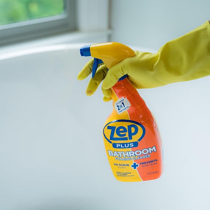 Zep Plus Bathroom Foaming Cleaner - 32 OZ (Case of 12) - R54012 - Prevents Soap Scum Buildup + Long-Lasting Protection - Bleach-free