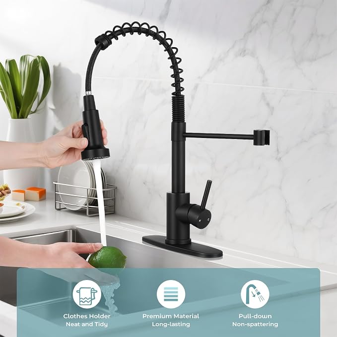 Kitchen Faucet with Soap Dispenser Matte Black | 360° high arc spout, single handle, fingerprint-resistant, drip-free valve, DIY install kit, NSF certified