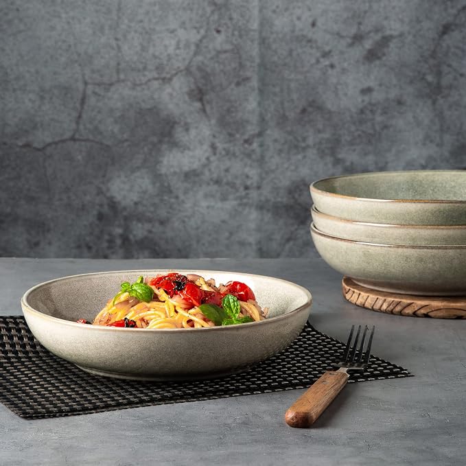 AmorArc 8.5'' Large Pasta Bowls, 36oz Stoneware Wide Serving Bowls Set of 4 for Kitchen for Salad,Fruit,Oatmeal, Microwave Safe, Reactive Glaze