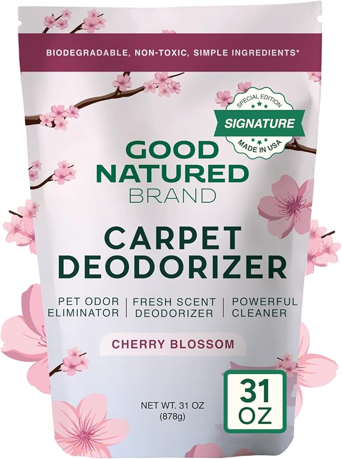 Good Natured Brand | Carpet Deodorizer & Freshener Powder | 31 oz Pet Odor Eliminator for Strong Odor & Pet Urine | Fresh Natural Cherry Blossom Scent | Safe for Homes with Pets
