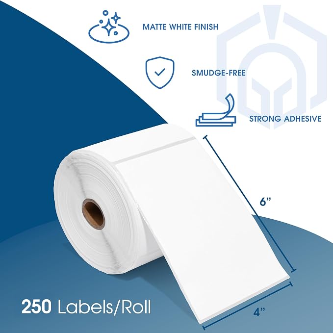 Spartan Industrial - 4" X 6" Direct Thermal Labels (2500 Count, 10 Rolls) - Printable Postage 4X6 Shipping Labels for Packages and Returns - Compatible with Zebra and Rollo Printers