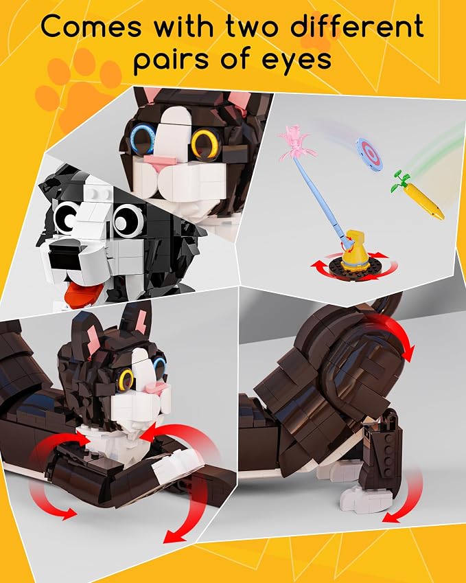 3-in-1 Tuxedo Cat Building Set, Build a Cat, Dog or Rabbit, Creative Building Toy for Kids & Animal Lovers, Birthday Gift for Girls and Boys Ages 8+