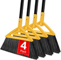 Heavy Duty Angle Broom 4 Pack - Yellow Broom for Outdoor & Indoor, Garage, Driveway, Sidewalk, Kitchen & More, Long Handle