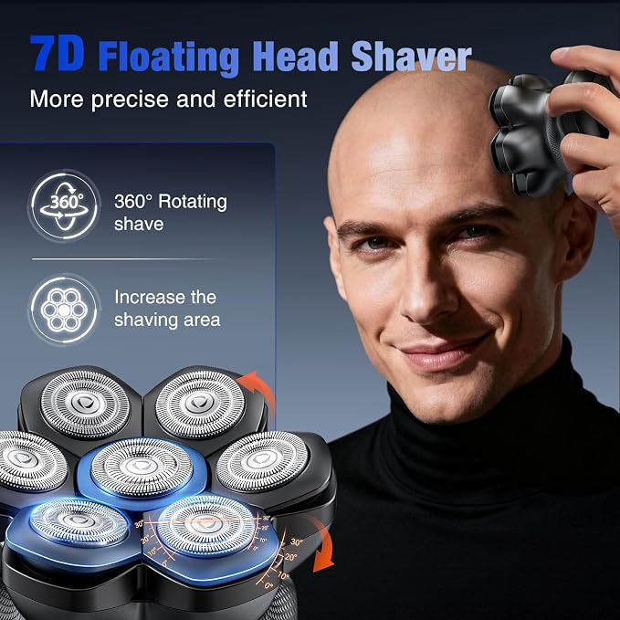 kensen PRO 7D Head Shavers for Bald Men - 2026 New Dual Speed Electric Shaver, Bald Head Shaver with Magnetic Shaver Head IPX6 Waterproof Wet/Dry Use Shaving Balding Clipper Cordless Head Razor Gray