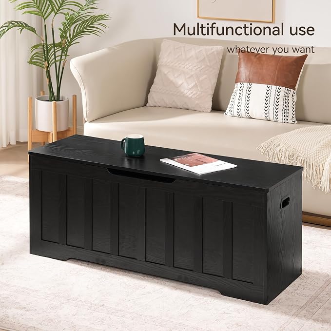 VANKILEY 47.2" Storage Chest Extra Large,Storage Trunk with 2 Safety Hinges,Wooden Storage Bench,Shoe Bench,47.2x15.7x19.1 Inch,Easy Assembly,Storage Bench for Bedroom,Living Room,entryway(Black).