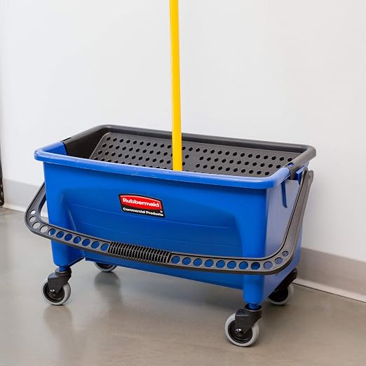 Rubbermaid Commercial Products Finish Mop Bucket with Press Wringer, 26" Blue, for Janitorial/Professional Cleaners and Heavy-Duty Industrial Mopping/Wringing/Cleaning