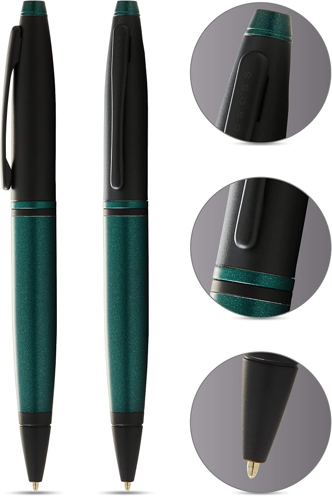 Cross Calais Refillable Ballpoint Pen Presented in a Luxury Gift Box - Medium Point, Black Ink, Matte Green & Black