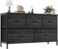 OLIXIS 5 Drawer Dresser for Bedroom, Storage Organizer Unit for Closet | Chest of Drawers for Clothes Storage with Bins, Wide Fabric Bedroom Dresser, Wooden Top, Living Room, Black Wood