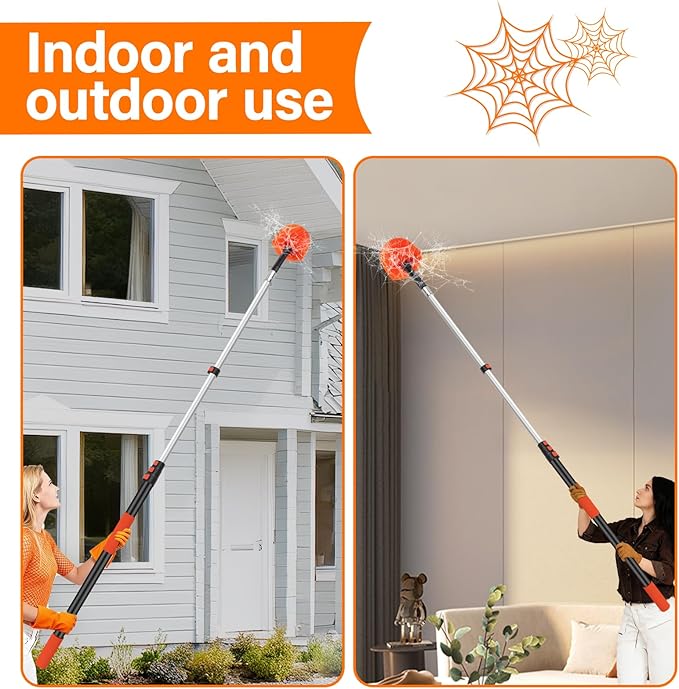 26FT Reach Cobweb Duster with Extension Pole - Spider Web Brush with 5-20 FT Telescopic Aluminum Pole, Washable & Reusable Soft Bristles for Cleaning High Ceiling Corner, Indoor, Outdoor