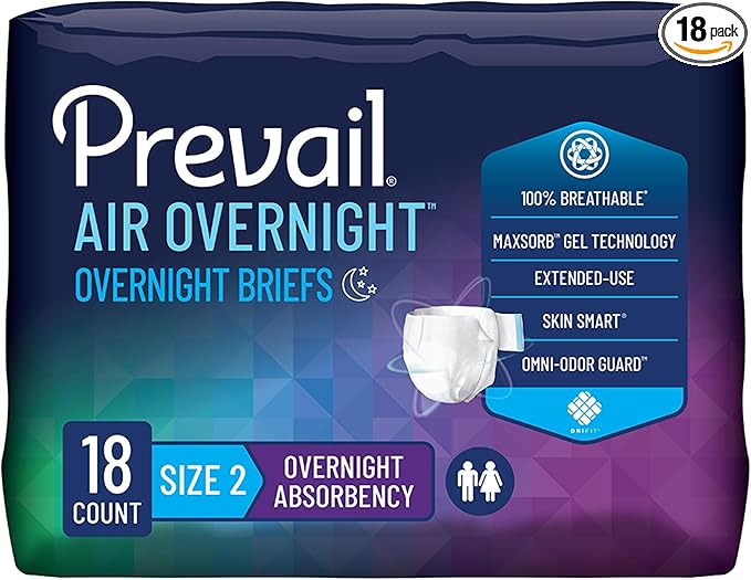 Prevail Air Overnight Adult Incontinence Brief Size 2 / Large Heavy Absorbency Overnight, NGX-013, Overnight, 18 Ct